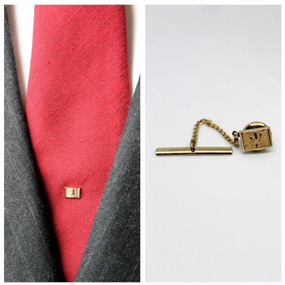 Vintage VTG 1960s Goldtone Rectangle SWANK Tie Tack Pin | Tie Accessories Formal - Picture 1 of 7